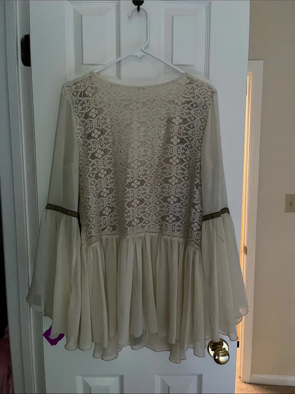 Free People Lace Sequin Trim Bell Sleeve Dress